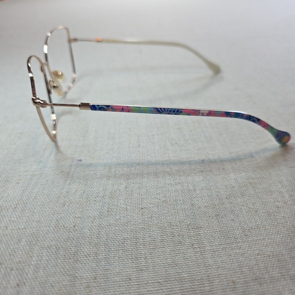 Lilly Pulitzer Catalina Eyeglass Frames Gold Metal Floral Temple Arms Women's - Picture 2 of 10